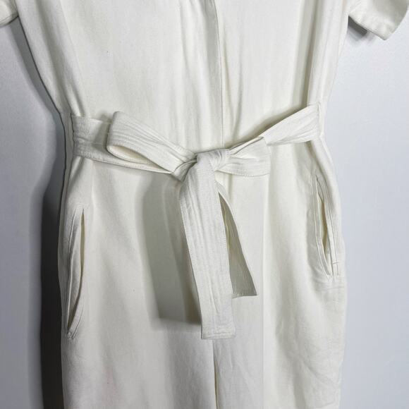 Soludos S White Rialto Tie Waist Jumpsuit Cotton Embroidered Zip Front Cropped - Picture 15 of 16